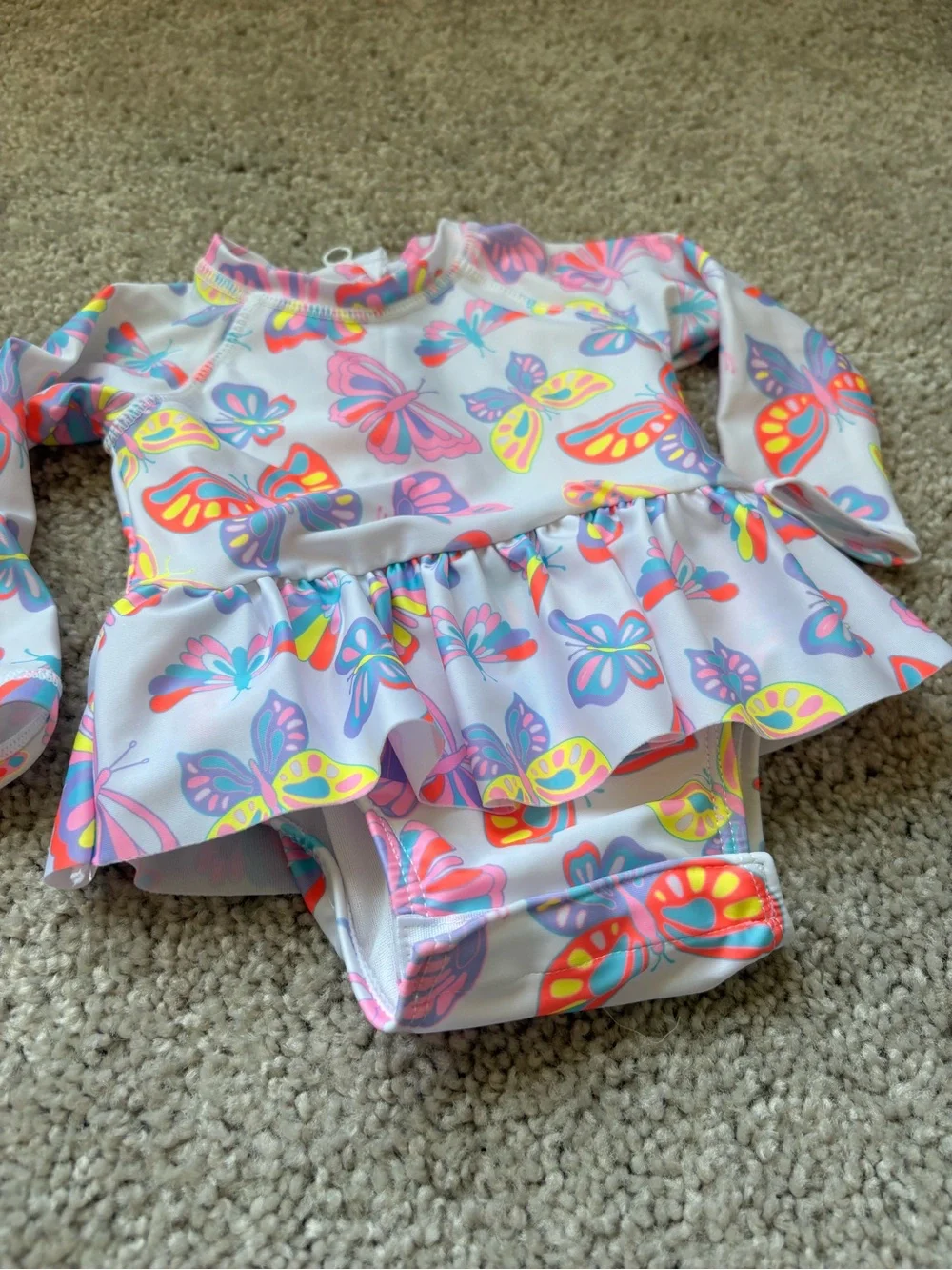 Girls' Long-Sleeve Butterfly Rashguard Swimsuit - Pink Multicolor